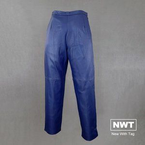 Navy Blue Leather Pants Terry Lewis Classic Luxuries NWT